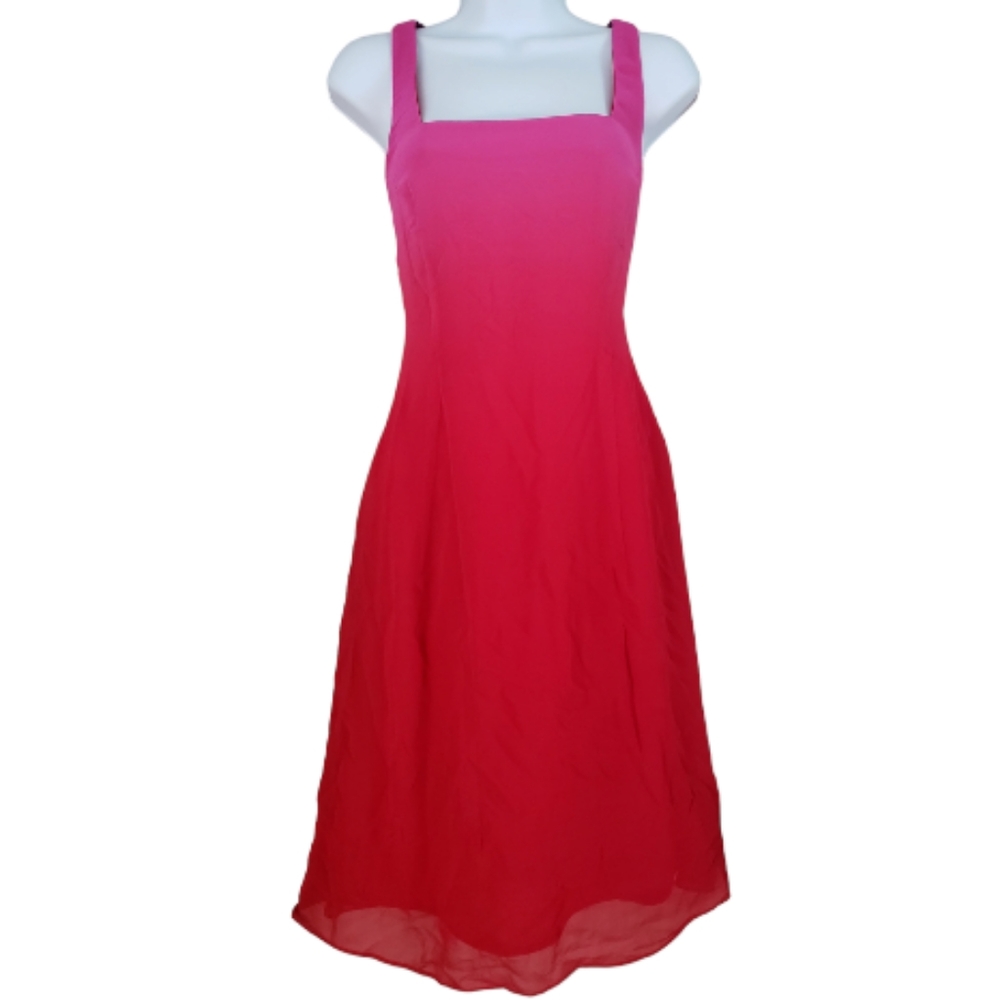 Dana Buchman red & pink ombre silk fit & flare dress Womens 8